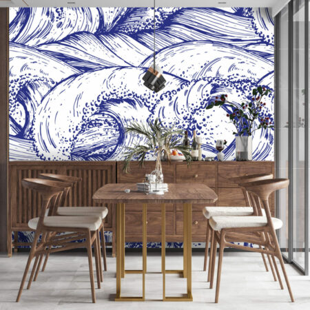 papier peint intissé vague japonisante moderne sur-mesure livraison rapide salle à manger