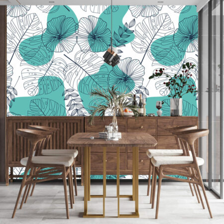 papier peint floral tropical aquarelle personnalisable salle à manger - turquoise