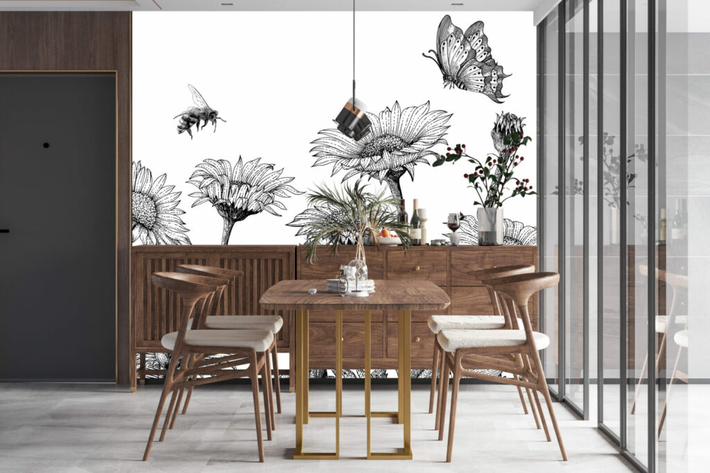 papier peint panoramique floral tournesol champêtre au meilleur prix salle à manger