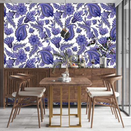 papier peint déco mural floral intense chic salle à manger - bleu