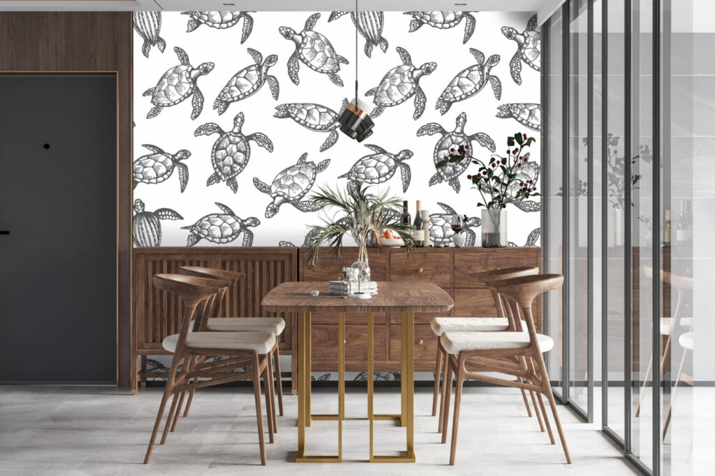 textile repositionnable motif tortue sur mesure pas cher salle à manger - gris