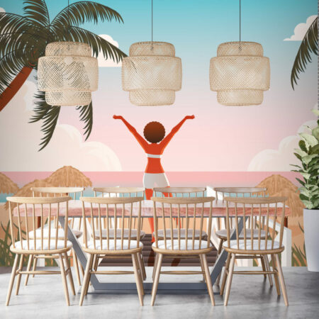 livraison rapide tapisserie fresque murale retro pop plage été Grèce sur-mesure haut de gamme maison salle à manger