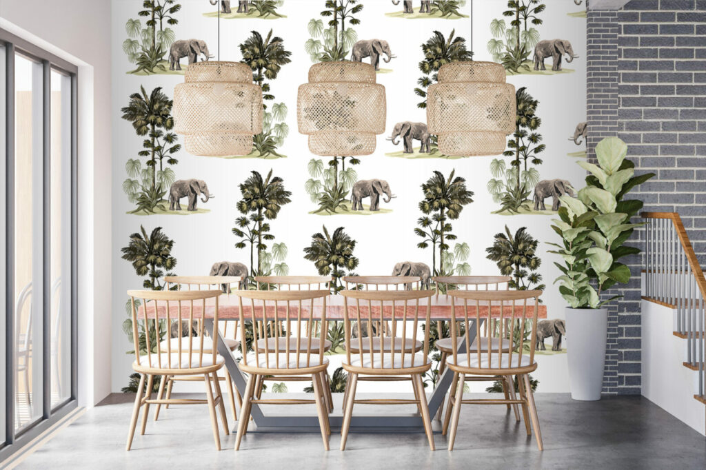 acheter collection tapisserie repositionnable vintage rétro éléphant jungle personnalisable pas cher maison salle à manger pièce de vie