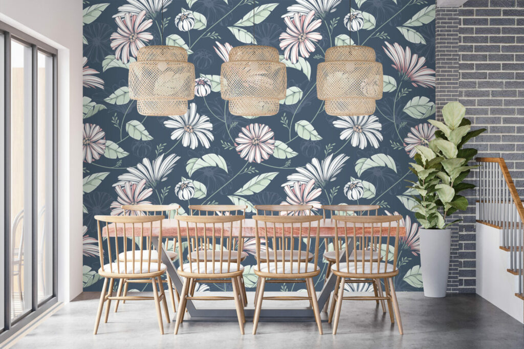 vente papier peint pré encollé motif fleurs aquarelle personnalisable haut de gamme