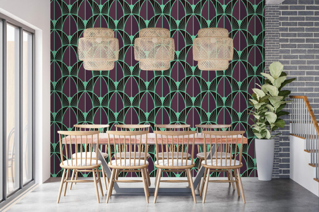 papier peint géométrique art déco pas cher salle à manger - violet