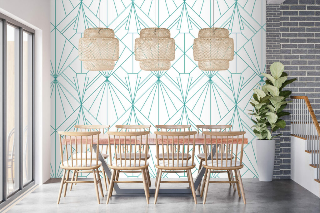 Papier peint mural géométrique tendance art deco pas cher salle à manger - vert