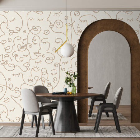 fresque murale motif portrait visage moderne abstrait salle à manger - beige