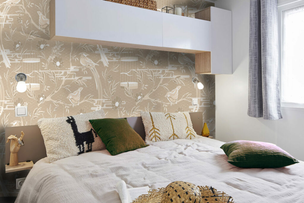 papier peint mural créatif oiseau du paradis livraison gratuite chambre mobil home beige