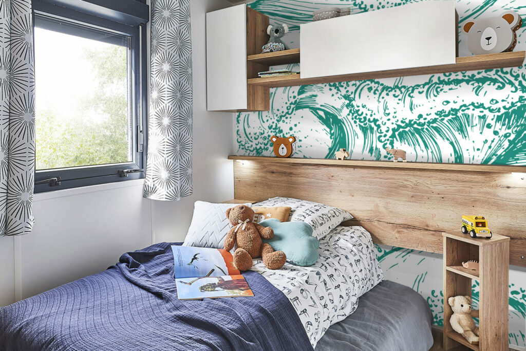 tapisserie à encoller vague japonisante moderne sur-mesure livraison rapide mobil home vert