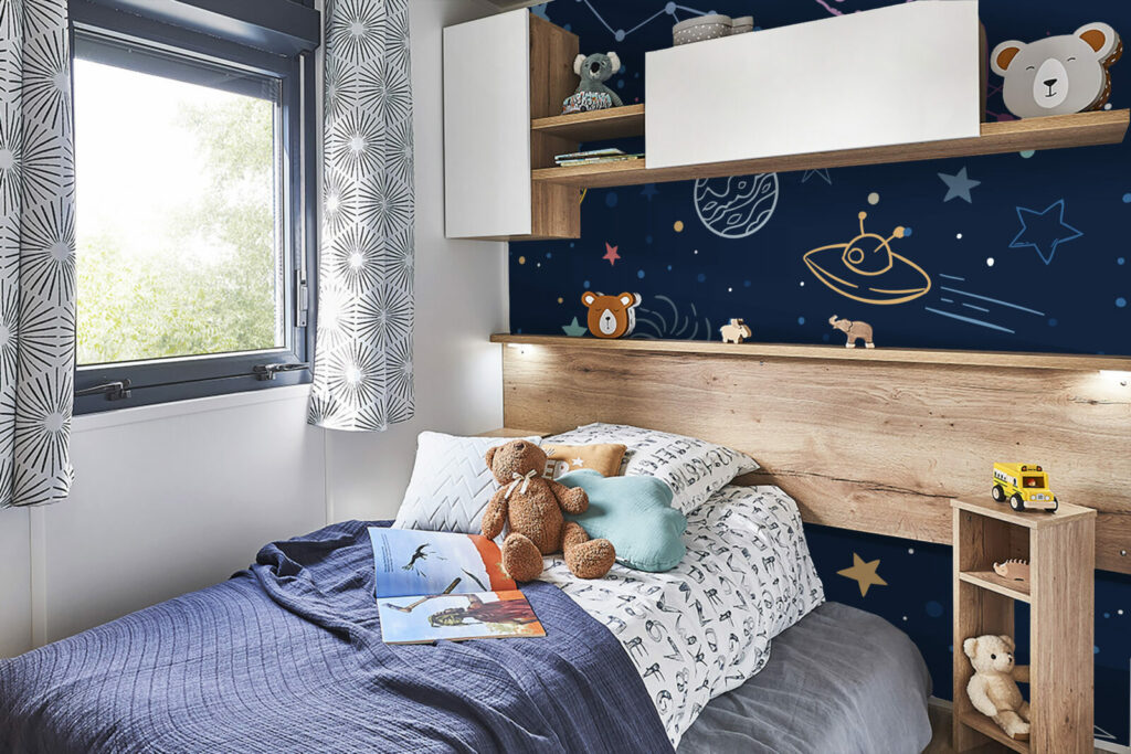 papier peint adhésif original motif de l'espace sur-mesure livraison gratuite mobil home chambre