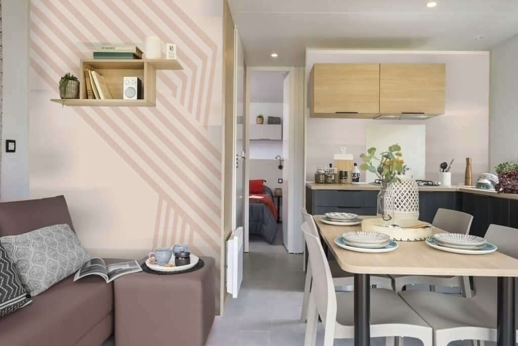 Tapisserie repositionnable personnalisée - géométrique -pas cher - mobil home - beige