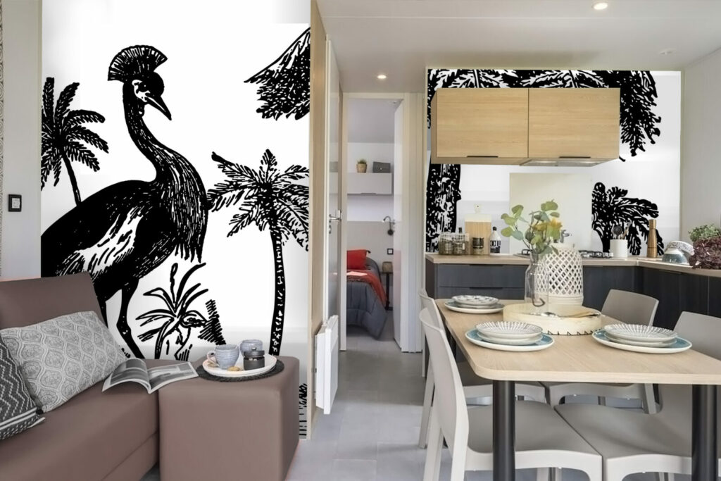 tapisserie panoramique paysage tropical jungle moderne haut de gamme mobil home - noir