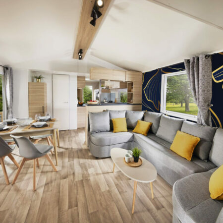 Papier peint intissé sur mesure ginko japonisant moderne mobil home bleu gold