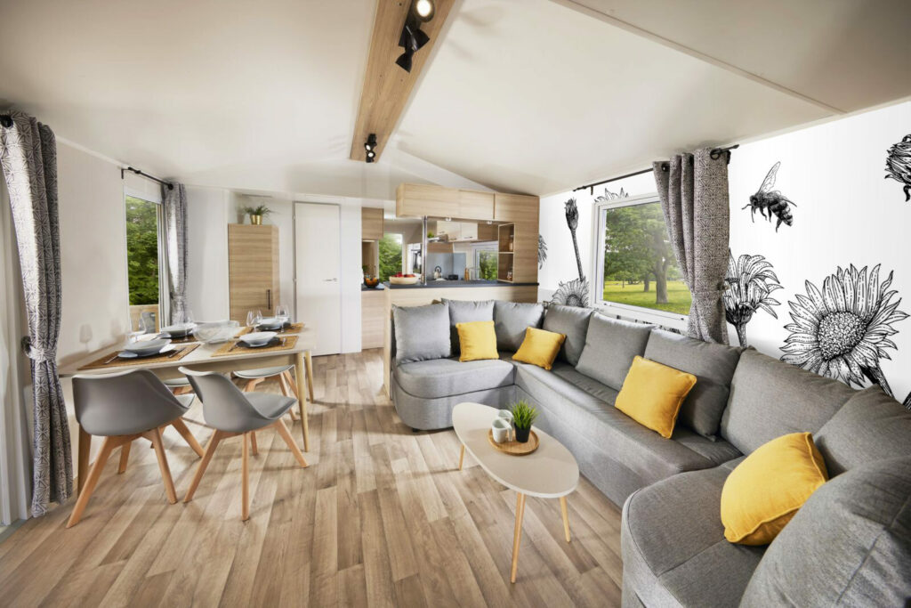 papier peint panoramique floral tournesol champêtre au meilleur prix salon de mobil home camping