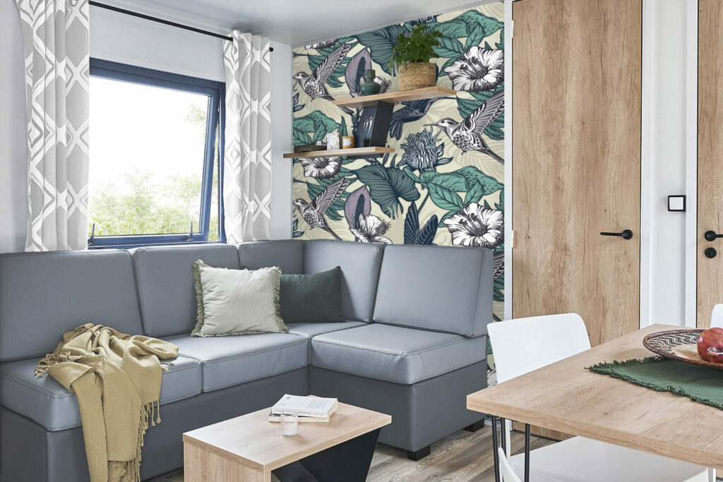 vinyles mural à encoller colibri floral tendance et moderne au meilleurs prix mobil home vert beige