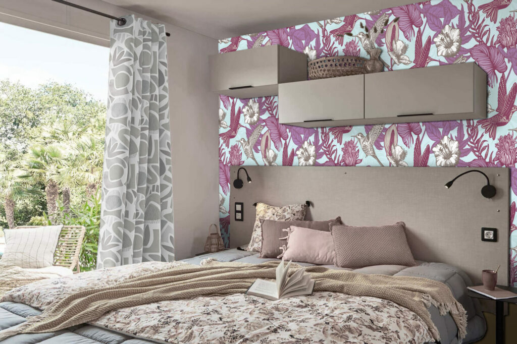 vinyles mural pré encollé colibri floral tendance et moderne au meilleurs prix mobil home mauve et rose