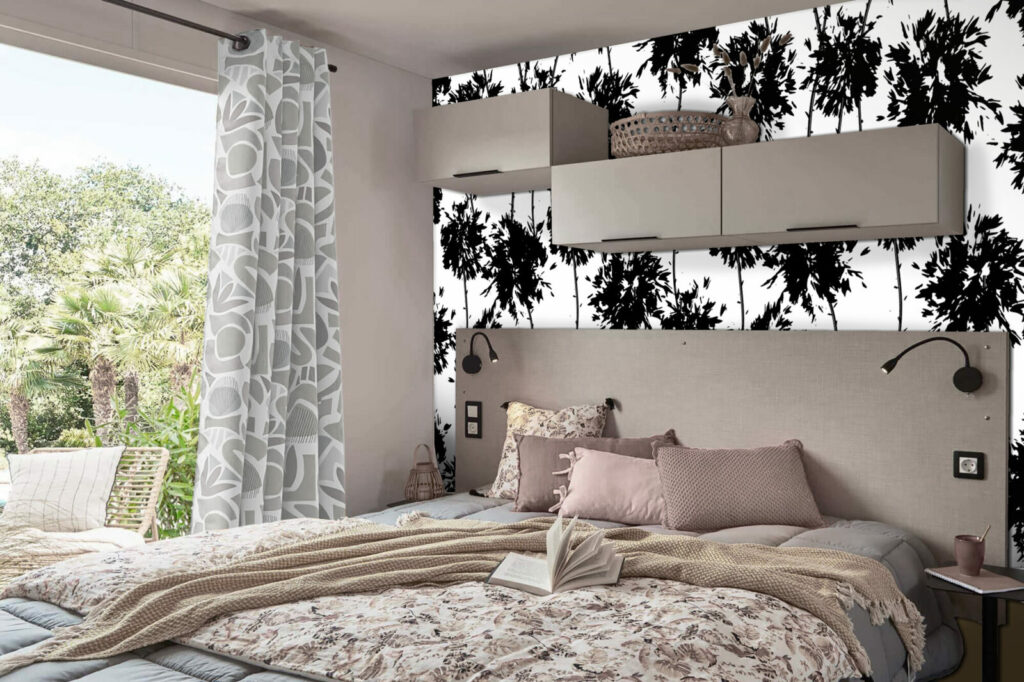 tapisserie à encoller murale arbres abstrait - panoramique noir