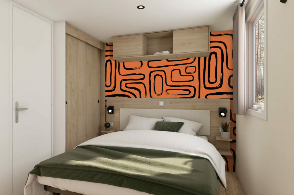 tapisserie repositionnable lignes abstraites moderne haut de gamme mobil home terracotta