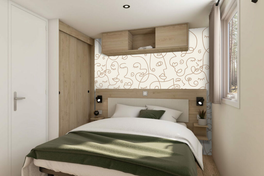 papier peint pré encollé motif portrait visage moderne abstrait mobil-home salle a manger beige