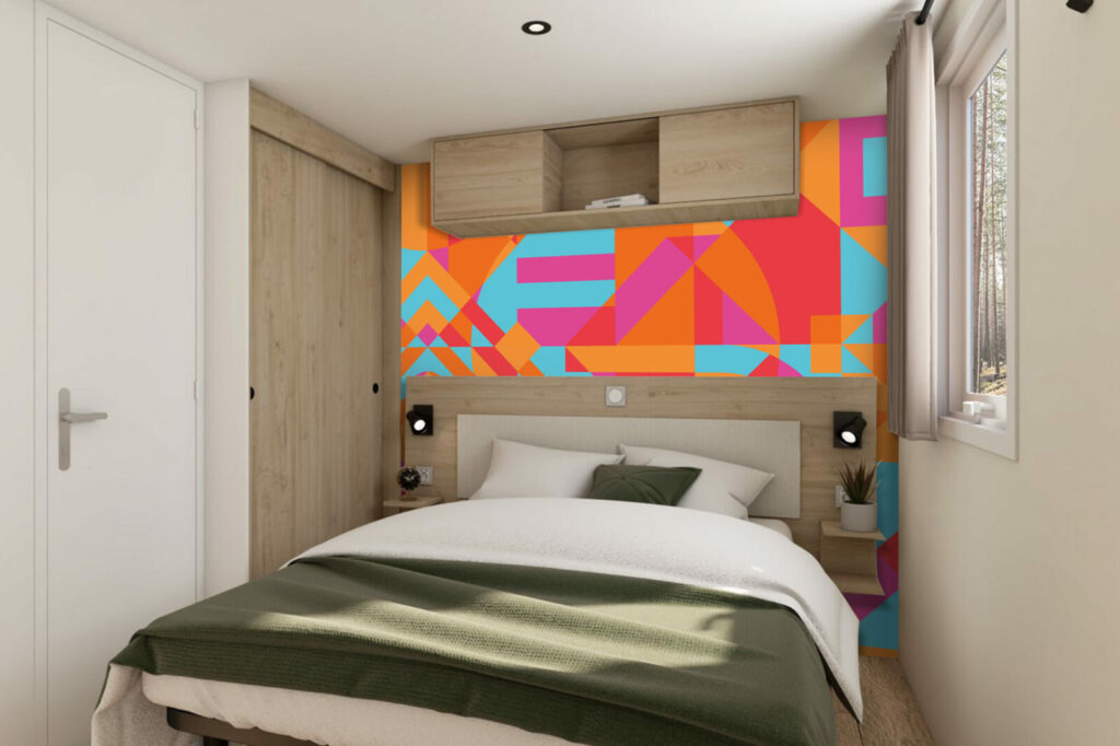 papier peint géométrique psychédélique original pas cher salon - bonne qualité - bleu orange