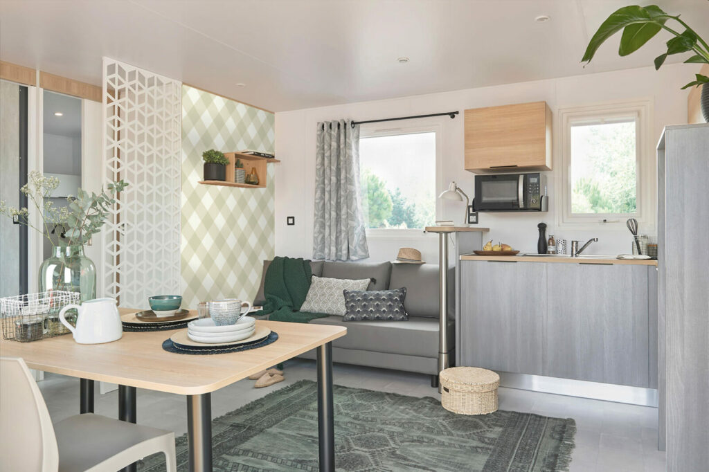 tapisserie pré encollé sur mesure vichy vintage mobil home vert