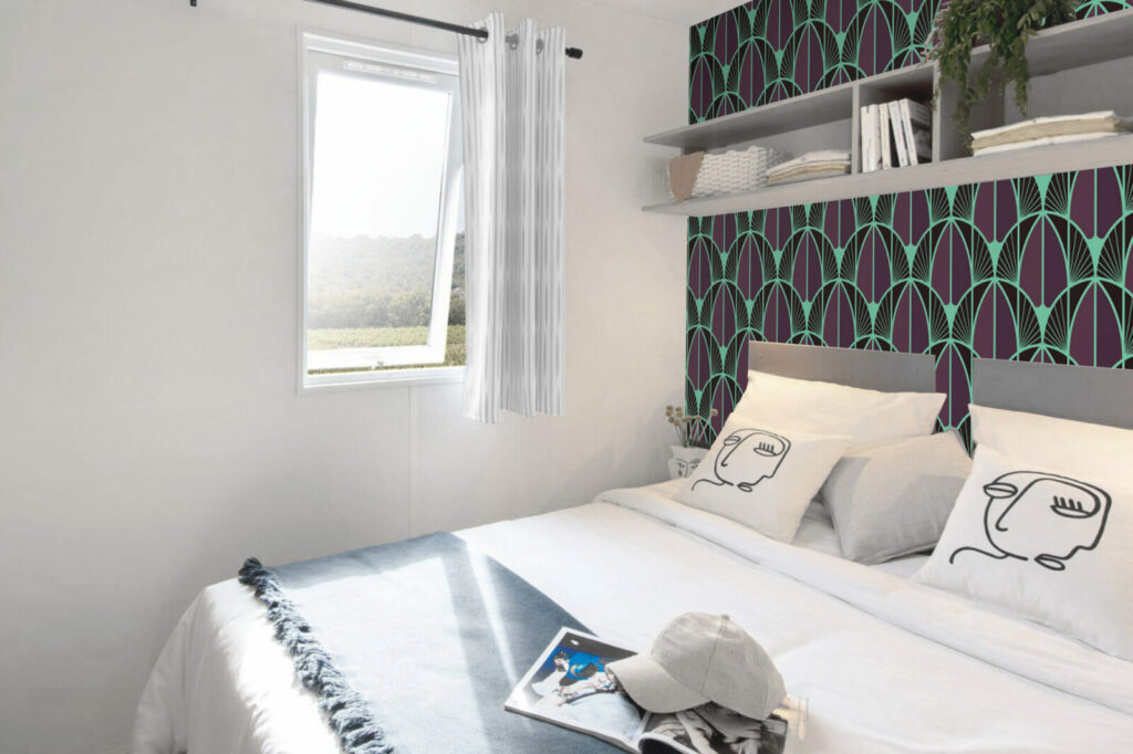 tapisserie pré encollée géométrique art déco pas cher mobil home violet