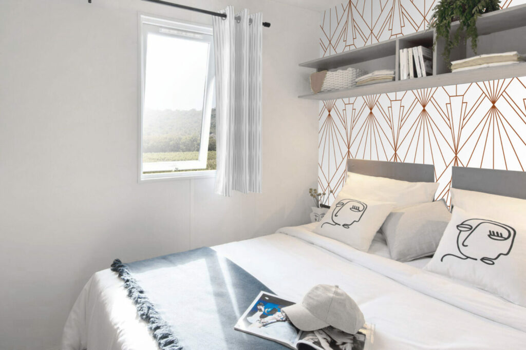 tapisserie murale géométrique tendance art déco pas cher - mobil home - chambre -terracotta