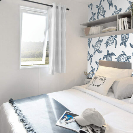 textile repositionnable motif tortue sur mesure pas cher chambre mobil home - bleu