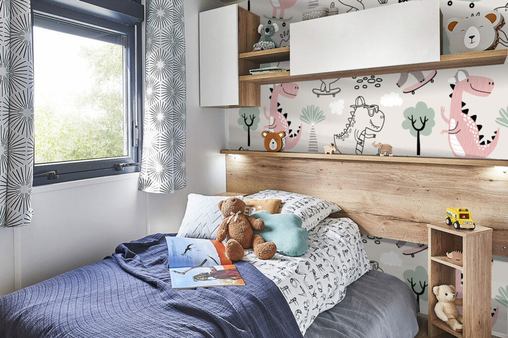 bon plan papier peint enfantin motif dinosaures cool et tendance sur mesure mobile home