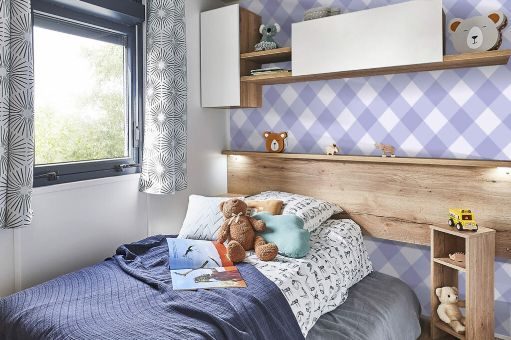 tapisserie pré encollé sur mesure vichy vintage mobil home bleu