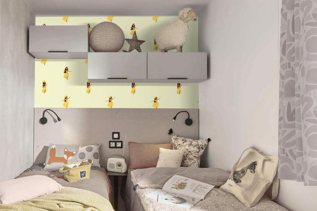 tapisserie repositionnable ultra facile à poser danseuses hawaiiennes pas cher mobil-home -jaune