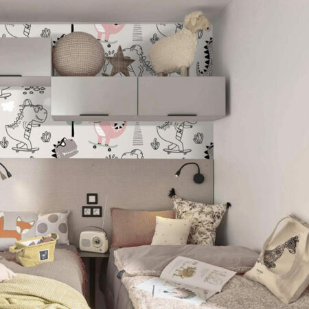 bon plan papier peint enfantin motif dinosaures cool et tendance sur mesure mobile home
