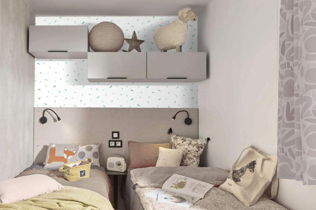 tapisserie pré encollé vintage motif confettis pop personnalisable pas cher chalet mobil home