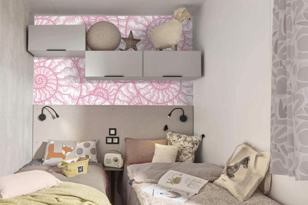 Papier peint à encollé pas cher audacieux escargot mobil home rose