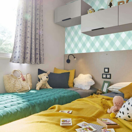 tapisserie pré encollé sur mesure vichy vintage mobil home vert