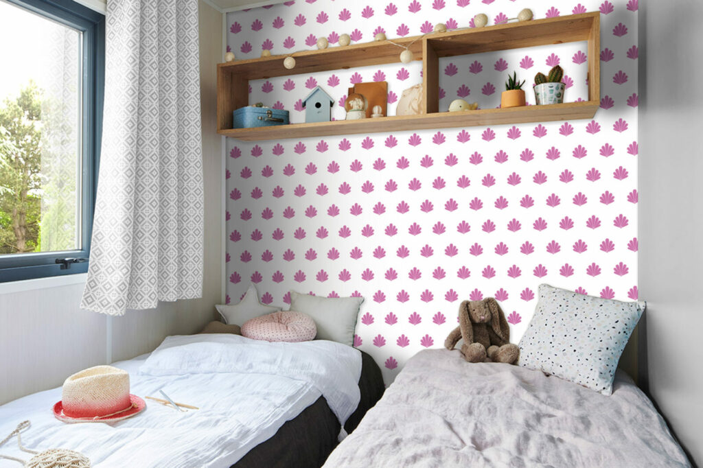 tapisserie murale motif coquillage luxe haut de gamme mobil home rose