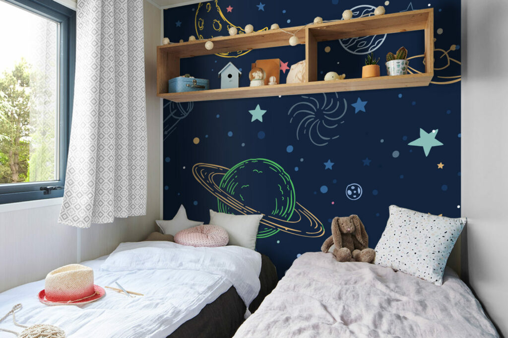 papier peint adhésif original motif de l'espace sur-mesure livraison gratuite mobil home