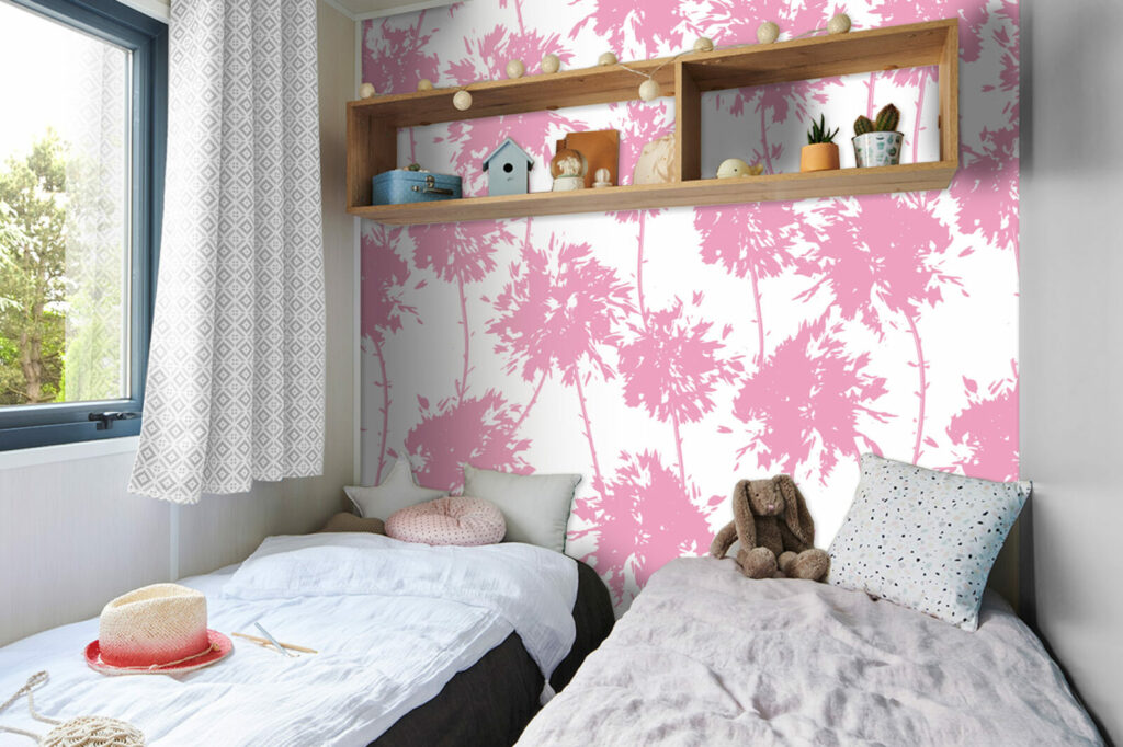 tapisserie à encoller murale arbres abstrait - panoramique rose