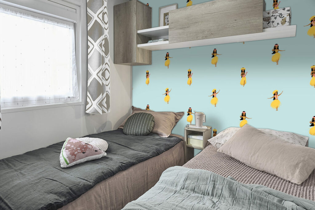 tapisserie repositionnable ultra facile à poser danseuses hawaiiennes pas cher mobil-home - bleu