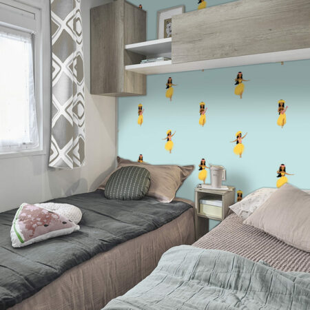 tapisserie repositionnable ultra facile à poser danseuses hawaiiennes pas cher mobil-home - bleu