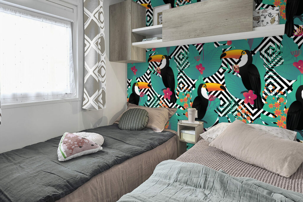 décoration murale autocollante motif toucan tropical design au meilleur prix chambre de mobil-home