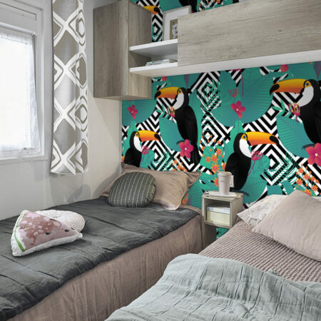 décoration murale autocollante motif toucan tropical design au meilleur prix chambre de mobil-home