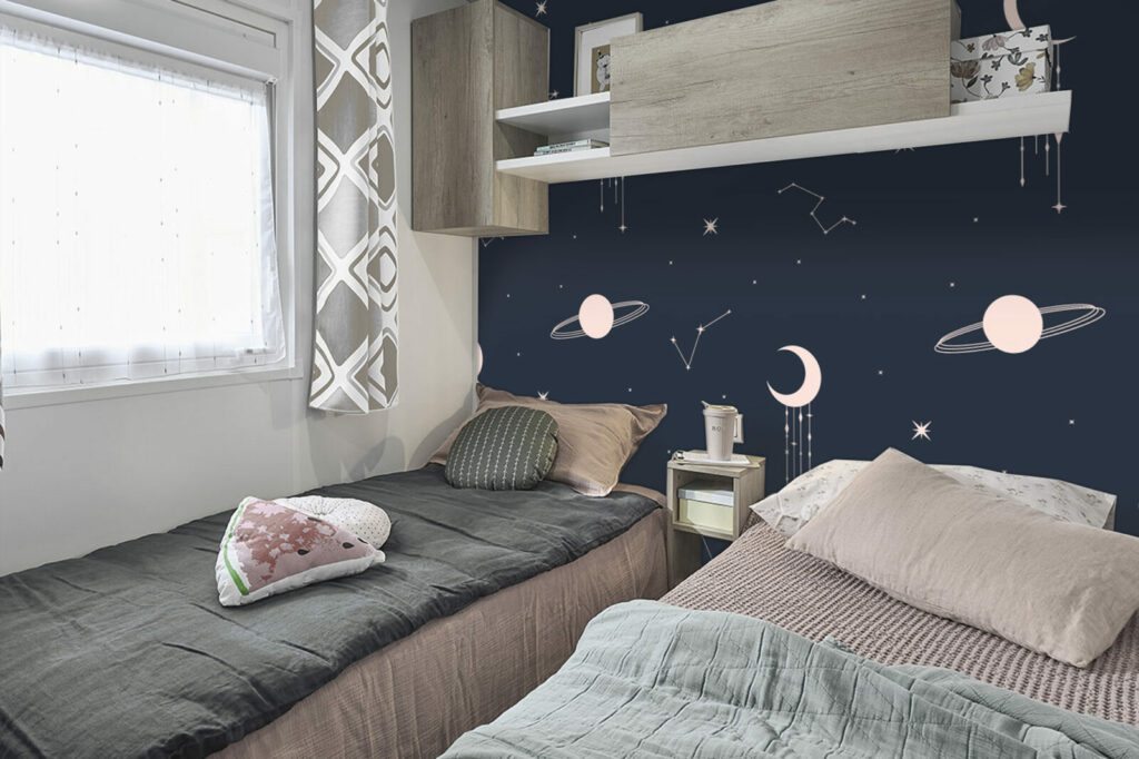 tapisserie pré encollé Galaxy intemporel pas cher - mobil home - bleu