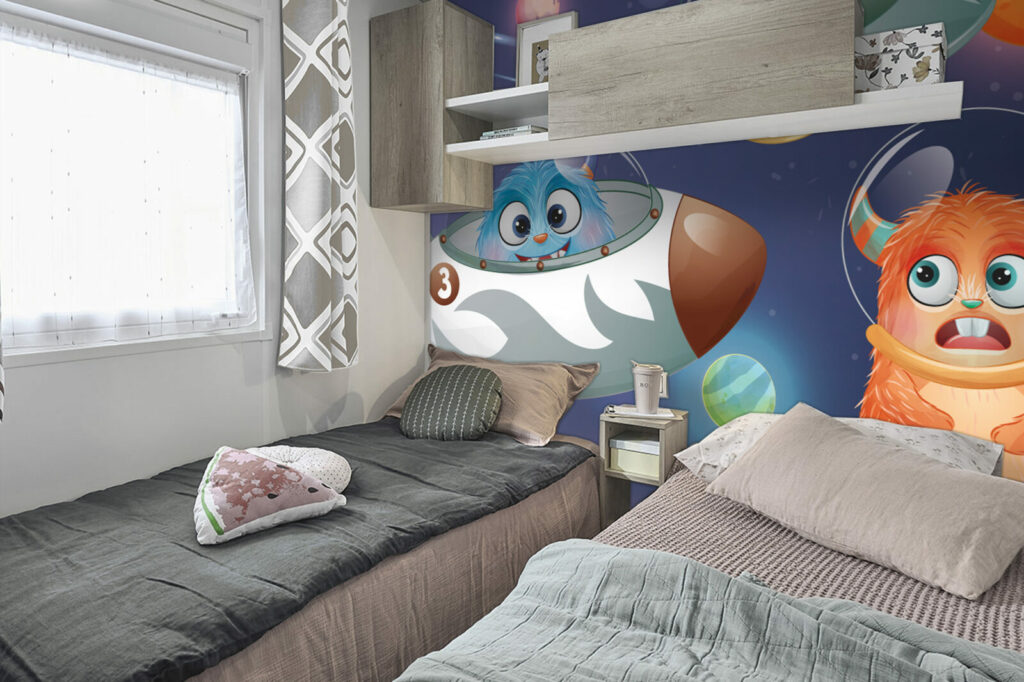 papier peint à encoller voyage dans l'espace avec les monstres mignon chambre mobil home