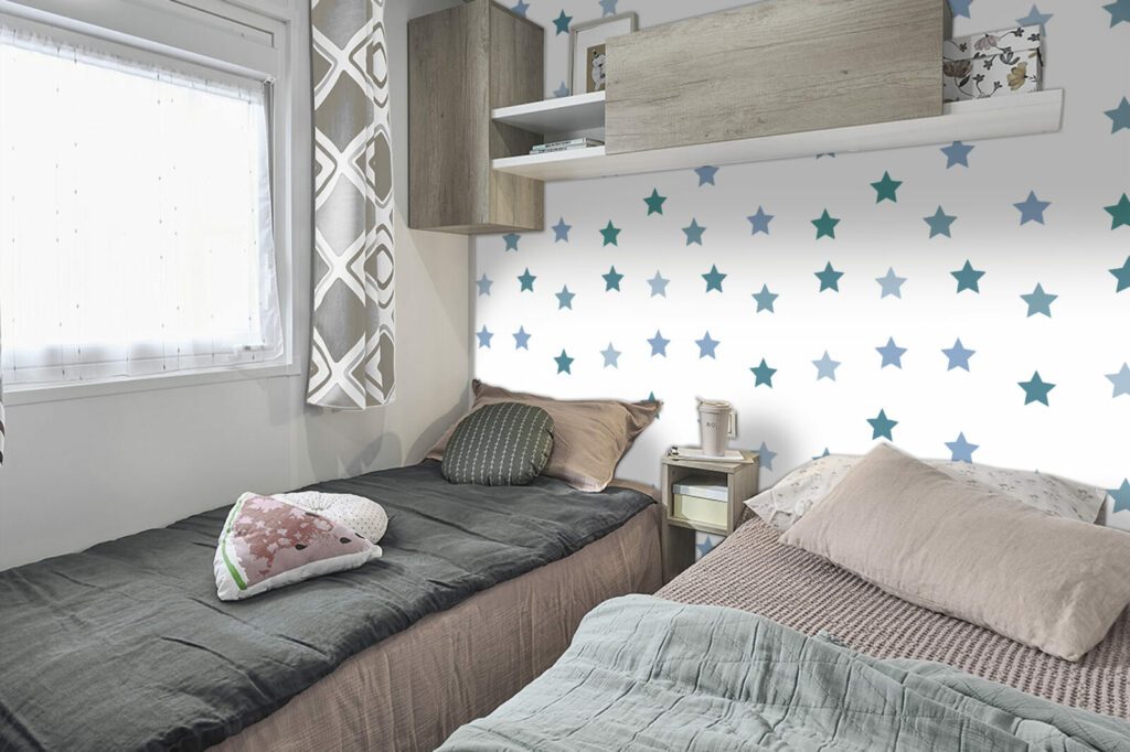 papier peint pré encollé motif étoile décoration sur mesure pas cher - chambre mobil home - turquoise