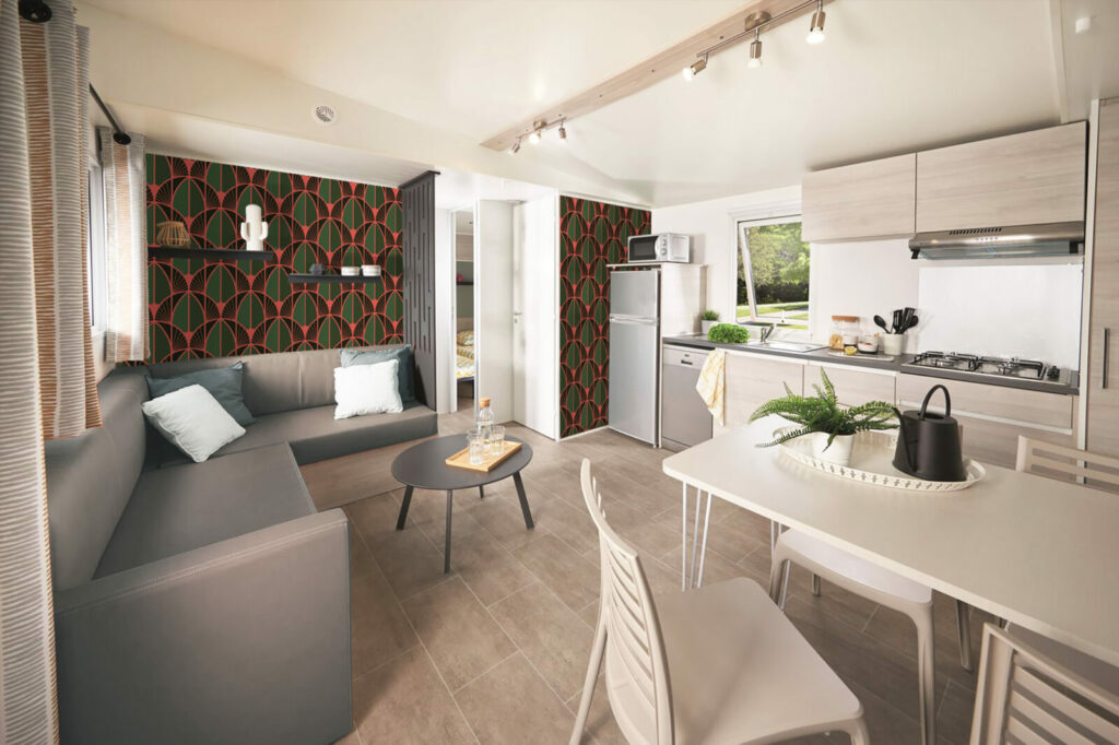 tapisserie pré encollée géométrique art déco pas cher mobil home vert