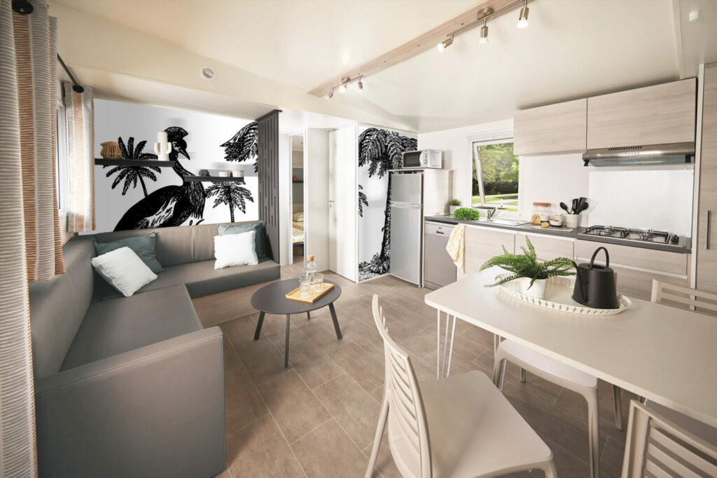 tapisserie panoramique paysage tropical jungle moderne haut de gamme bungalow - noir et blanc