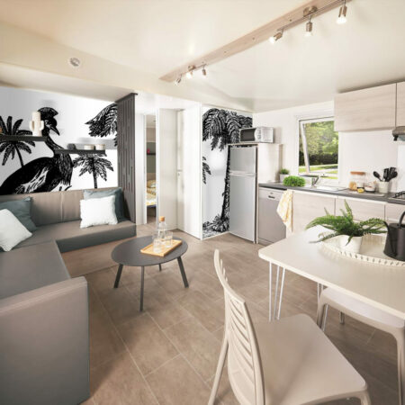 tapisserie panoramique paysage tropical jungle moderne haut de gamme bungalow - noir et blanc