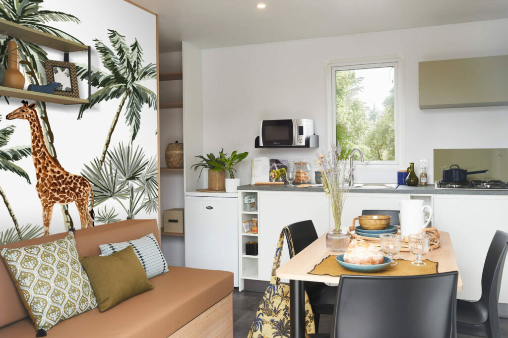 acheter collection tapisserie repositionnable vintage rétro jungle girafe personnalisable pas cher mobil home