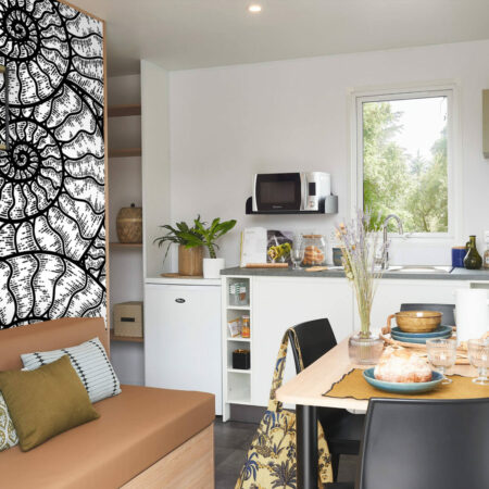 Papier peint à encollé pas cher audacieux escargot mobil home noir et blanc